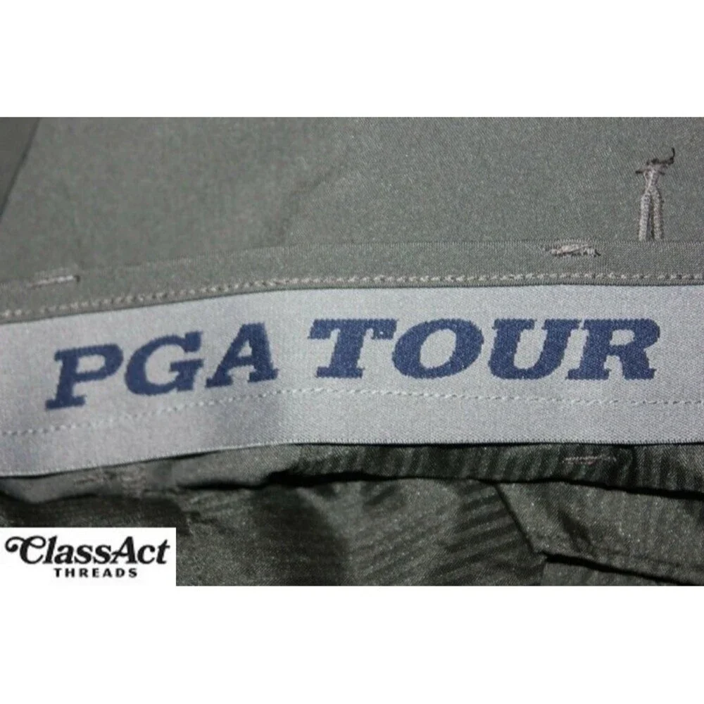 PGA Tour Golf Pants Casual Chino Polyester Men's Gray Flat Front 36 X 32